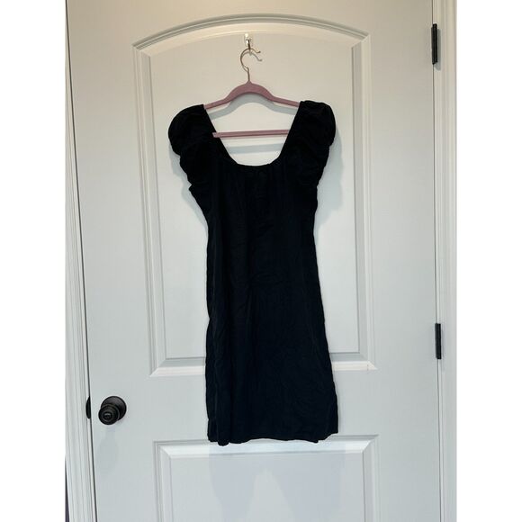 Madewell Margie Mini Dress Button Front Black Linen Blend Size 8 - Picture 3 of 7
